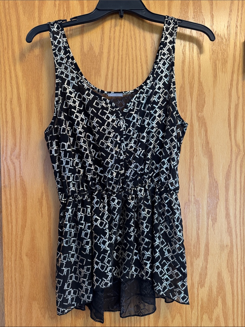 Charlotte Russe Black & Light Gold Geometric Peplum Tank Top